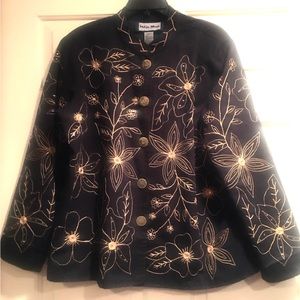 Indigo Moon embroidered black+gold jacket (lined w/metal buttons) Rare find!